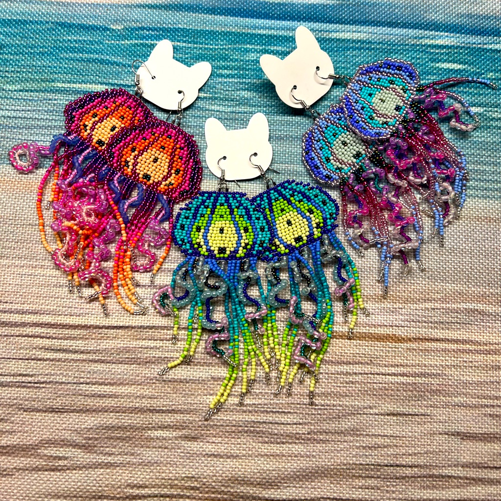 M216 Summer Bohemian Style Handmade Beaded Unique Earrings Jelly Fish Beach